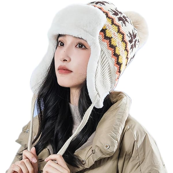 Clobeau Women Skull Knit Beanie Hat with Thick Fleece Lining