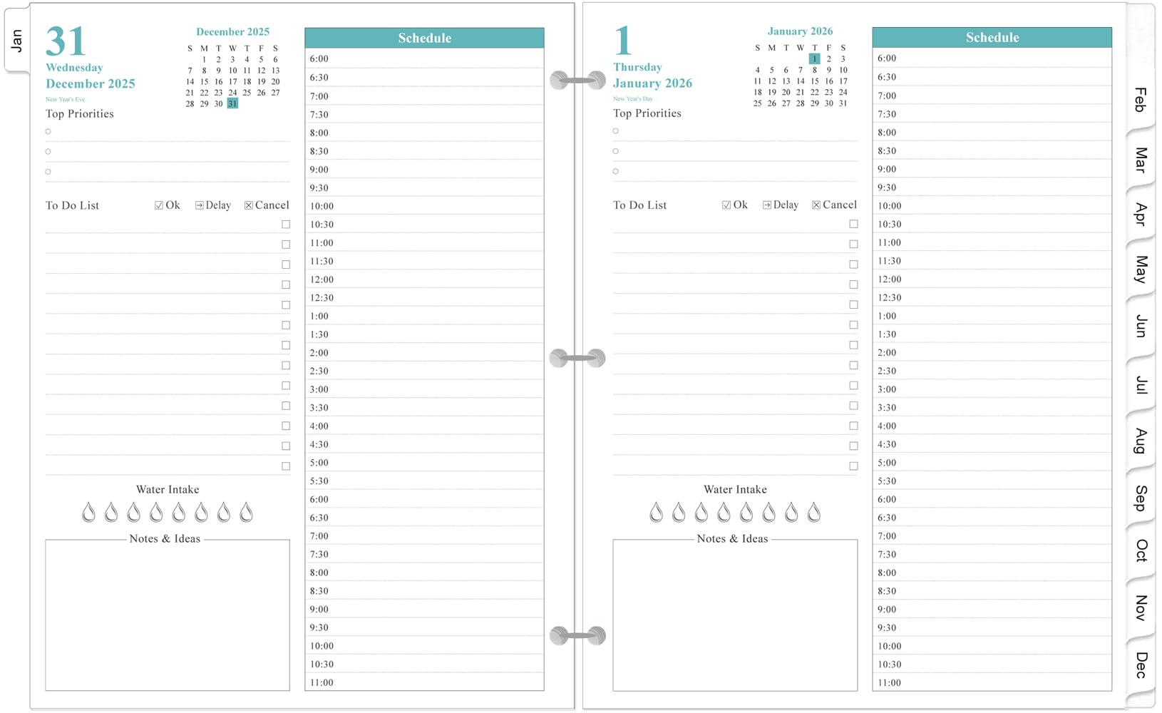 Photo 1 of 2026 Planner Refill - One Page Per Day, 3-Hole Daily ? Monthly Planner Refills, January 2026-December 2026, Prioritized, To-Do List, Notes, Appointment Schedule, Folio Size, 8.5" x 11"