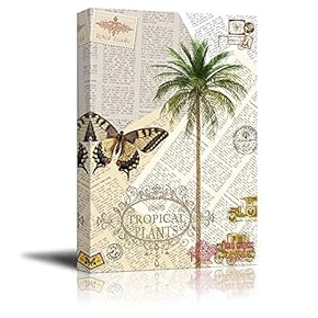 Wll Art Palm Trees and Butterfly on Vintage...
