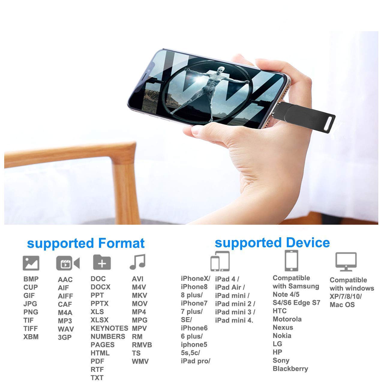 iOS USB Flash Drive 128GB - USB 3.0 Zinc Alloy Memory Stick External Storage Compatible iPhone/PC/iPad/Android More Devices USB Port (Gray)