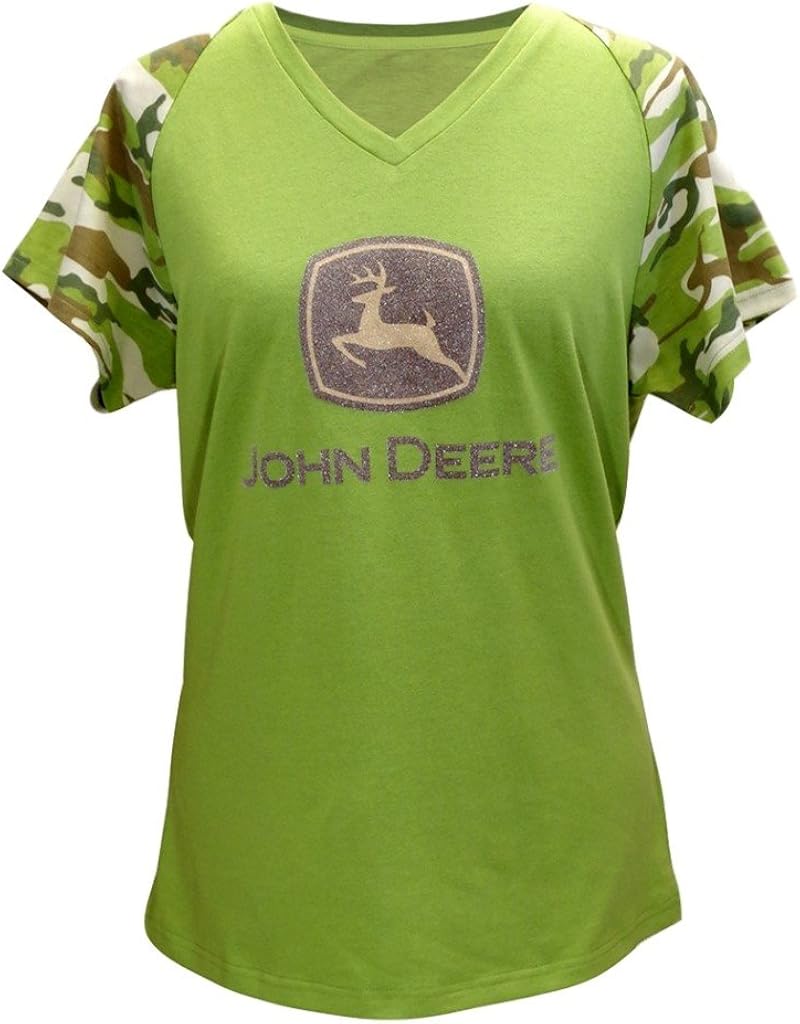 John Deere Women's Camo V Neck Raglan Short Sleeve TShirtMedium