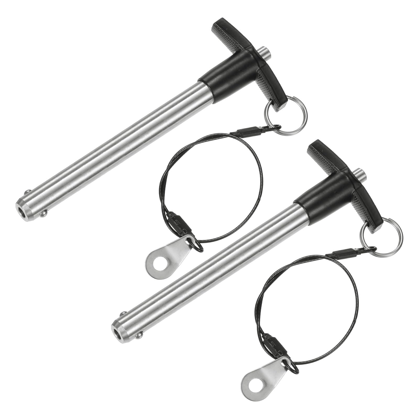 M METERXITY 2-Pack T Handle Lock Pins, 15/32"(12mm) Dia. 3-17/32"(90mm) Usage Length Push-Button Quick Release Locking Pins W Lanyard for Speaker/Aviation/Gym/Machine [304 Stainless Steel]