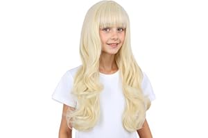 Ufindcos Light Blonde Wigs for Kids Girls Long Wavy Curly Blonde Child Wig Blond Wig with Bangs