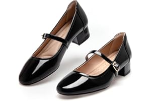 hingswink Mary Jane Shoes Women Dress Shoes Pumps for Women Low Heel Comfortable 2 Inch Chunky Heel Round Toe Mary Janes Pump