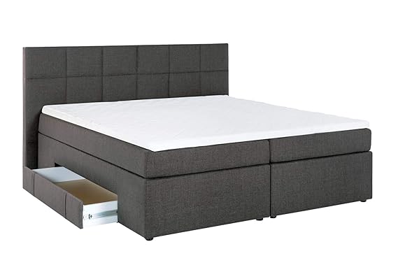 Furniture for Friends Möbelfreude® Boxspringbett Andybur mit Bettkasten Anthrazit 200x200 cm H2/H3 inkl. Visco-Topper, 7-Zone