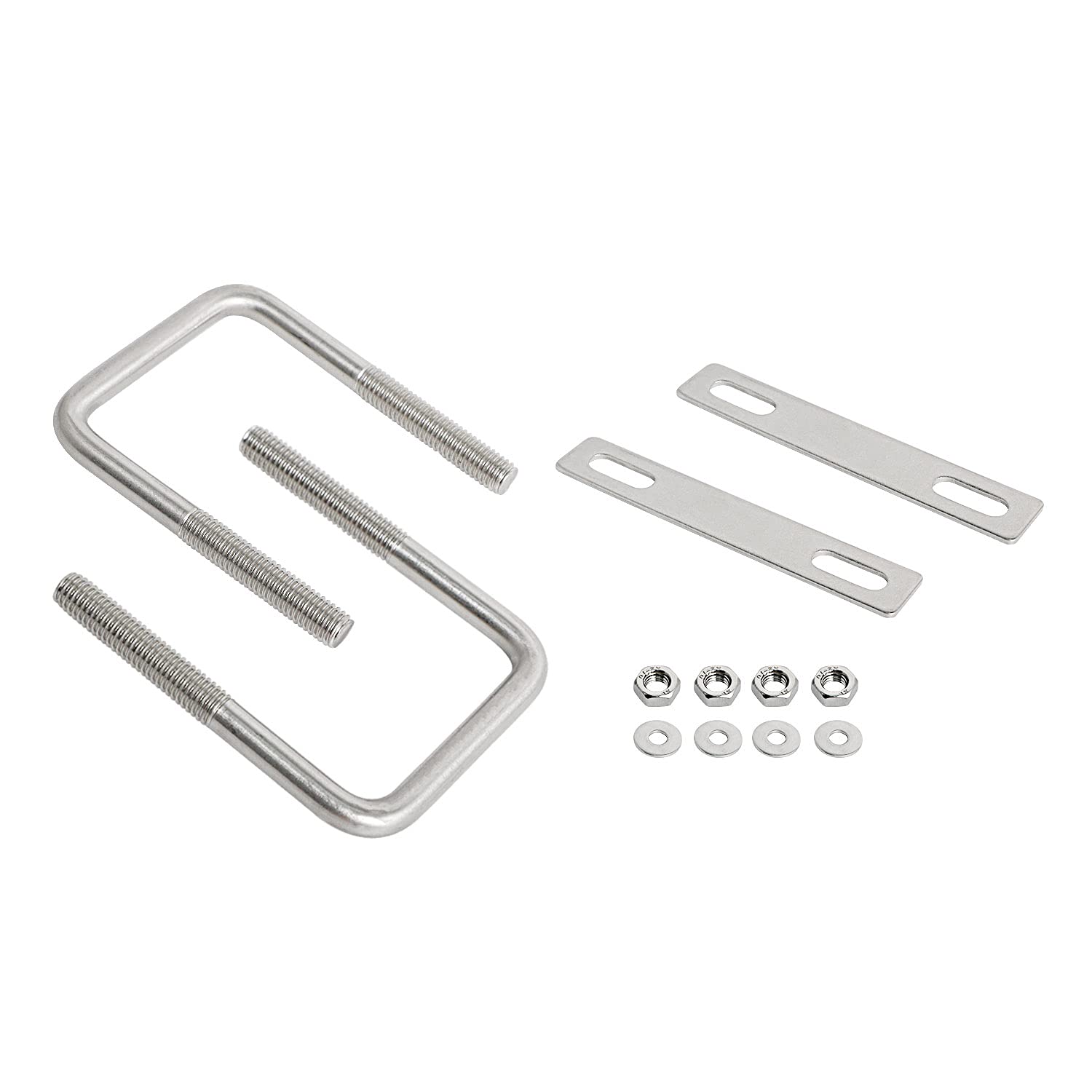 Aoje-Link Square U Bolt 1.97"(50mm) Inner Width M8 Thread 304 Stainless Steel Silver with Plates Nuts Flat Washers, 2Pcs
