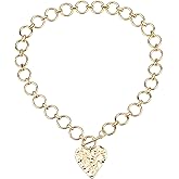 UPIQNG Chunky Gold Necklace Large Statement Pendant Hammered Heart Necklace Vintage Chunky Heart Necklace for Women Trendy Jewelry Present