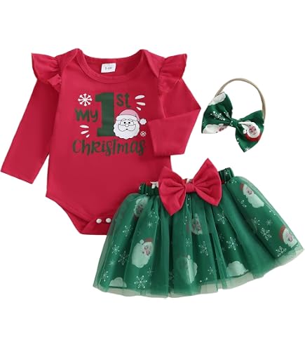 my first christmas infant dress Von kilizo Newborn Baby Outfit Christmas Baby Girl Boy Outfit Elk Print Boy Girl Christmas Onesie Outfit Footed Romper Matching Santa Hat: Clothing, Shoes & Jewelry 48 Pant Length Baby Boy Christmas Clothes Newborn