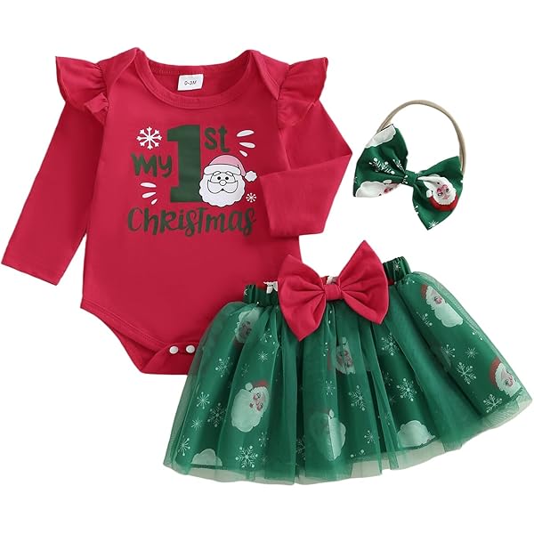 Amazon.com: Gureui My 1st Christmas Outfit Newborn Baby Girl Xmas Clothes  First Long Sleeve Romper Onesie Skirt Dress Sets (A Red My 1st Christmas,  0-3 Months): Clothing, Shoes & Jewelry