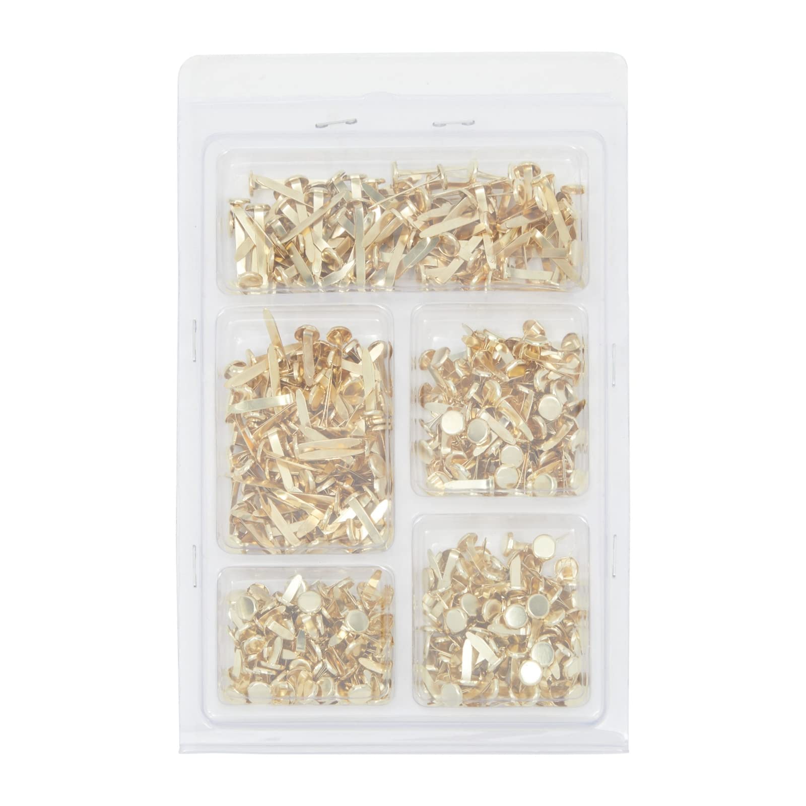 Juvale Mini Flat Head Paper Brads for Crafts - 500 Piece, 5 Sizes (0.37-1 in), Gold Brass Split Pins - Assorted Paper Fasteners & Brad Pins with Foldable Backs