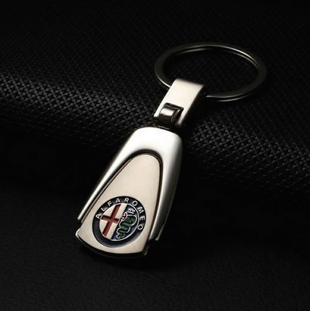 Luxury Automotiva Alfa Romeo Chrome Effect Luxury Logo Style Featured Brand Logo Keyring Keyfob Alfa Gift for Models 147, 156,159, 166, Alfasud, Alfetta, Brera, Giulietta, GT, GTC, Spider, Mito