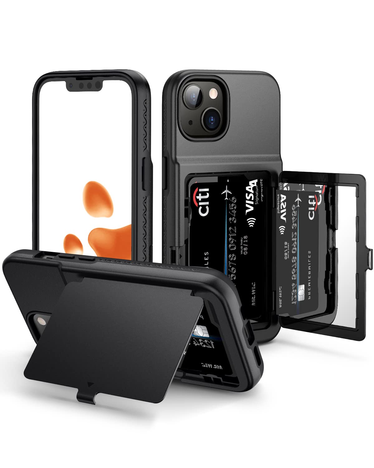 Photo 1 of WeLoveCase for Cute iPhone 13 Pro Max Case for Women with Credit Card Holder & Hidden Mirror, Two Layer Shockproof Heavy Duty Protection Cover Protective Wallet Case for iPhone 13 Pro Max Black