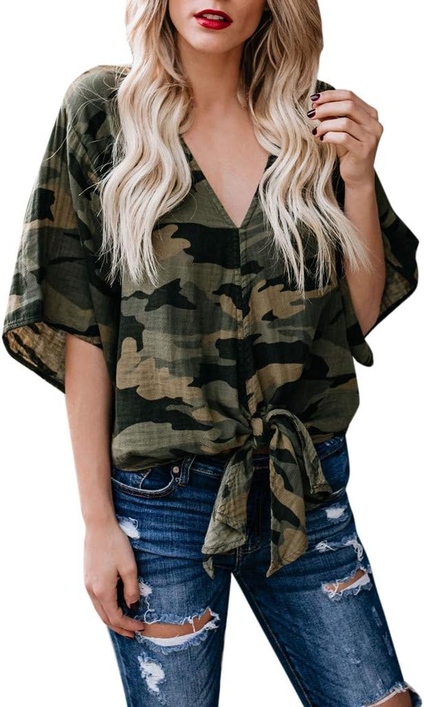AIMTOPPY Womens V-Neck Camouflage T 