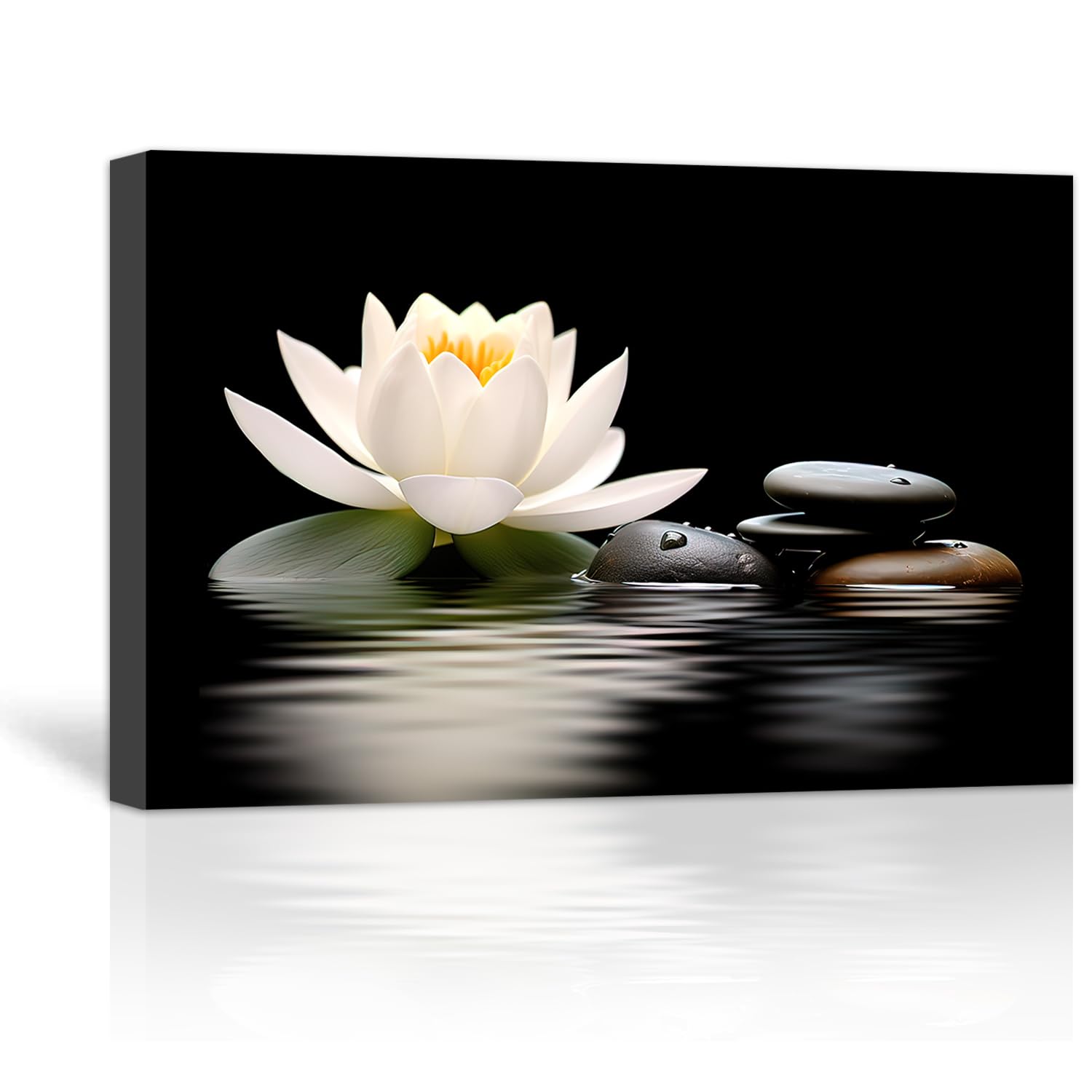 LZIMU Zen Wall Art Lotus Flowers Stones on Water Pictures Canvas Prints Bathroom Decor Spa Artwork for Yoga Meditation Room Spiritual Gifts (Zen-3, 12.00" x 18.00") — image 1