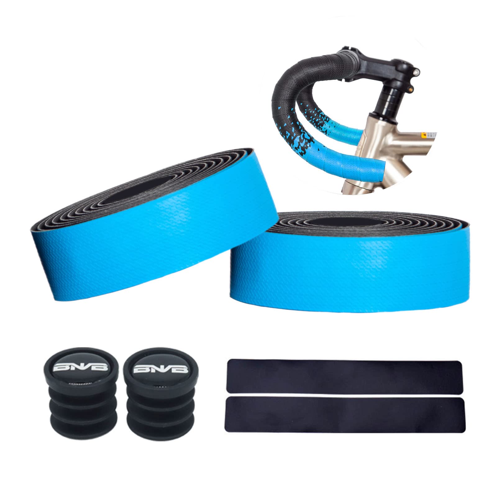 PLATTBK Bicycle Handlebar Tape Shock-Absorbent Gradient Color Road Bike Bar Tape with Bar End Plugs(2 Rolls,Blue)