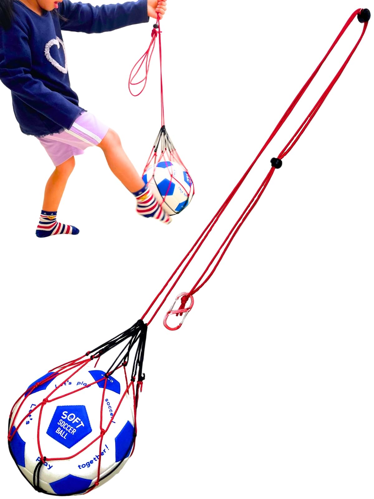 Okima サッカーボール ネット 入れ 【基礎練習もできる多機能ネット】 ボール収納 4号 5号 基礎技術 リフティング 肩掛け カラビナ付き (レッド(1個入り))商品画像