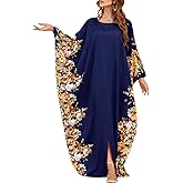 IDOPIP Abayas for Women Muslim Ramadan Dress Long Sleeve Floral Maxi Moroccan Kaftan Dress Loose Islamic Dubai Pakistani Robe