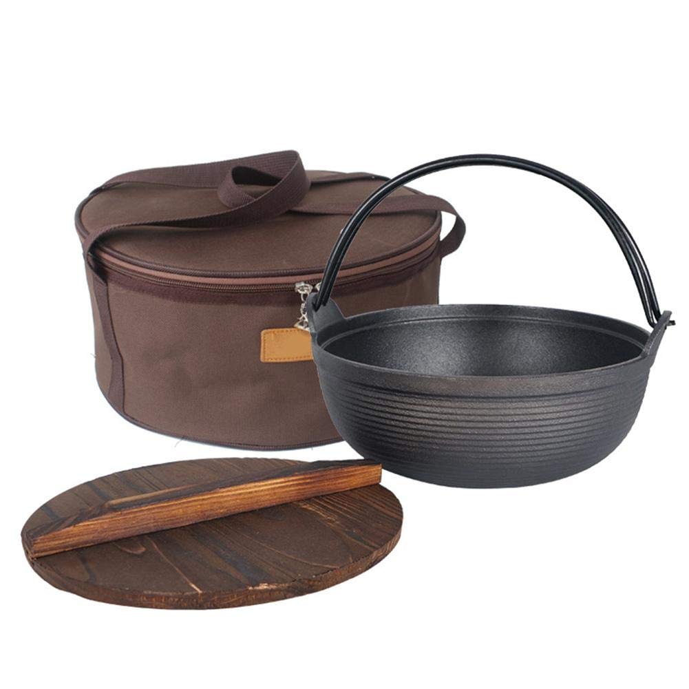 Rainao Premium Dutch Oven, Cast Iron Dutch Oven with Wooden Lid and Storage Bag, Anti-slip Bottom Dutch Oven for Outdoor, Camping