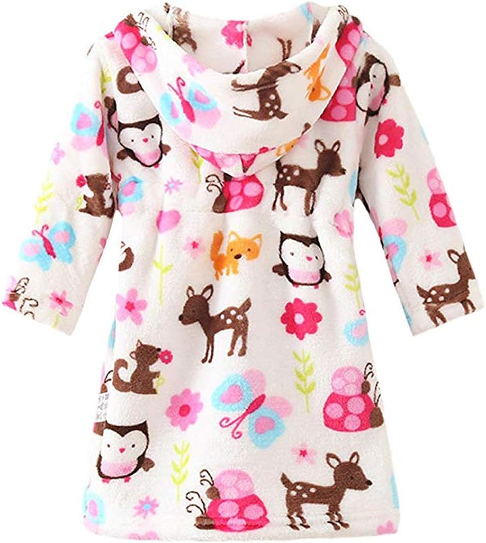 Boys & Girls Bathrobes, Toddler Kids Hooded Robe, Plush Soft Coral Fleece Bathrobe Robes Pajamas Sleepwear for Girls Boys: Clothing