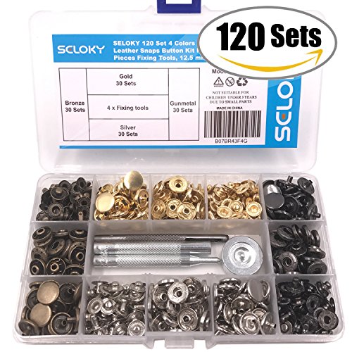 Seloky 120 Set 4 Colors Snap Fasteners Leather Snaps Button Kit Press Studs with 4 Pieces Fixing Tools, 12.5 mm in Diameter - Thumbnail 5