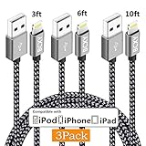 BCXY Lightning Cable iPhone Cable, 3Pack 3FT/6FT/10FT iPhone Charger Cable Nylon Braided for Lightning to USB Charger Cord, Certified iPhone X/8/8 Plus/7/7 Plus/6/6 Plus/5/5S Syncing Data Cable