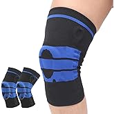 2 Pack Knee Sleeves for Men Women, Compression Knee Brace Knee Sleeve with Side Stabilizers & Patella Gel Pad, Knee Bands for Pain Relief Knee Braces for Knee Pain Knee Brace for Arthritis Pain and Support (Black+Blue, Medium)