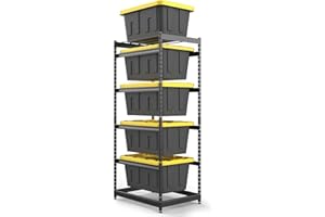 FERO 27 Gallon Tote Storage Rack, Heavy-Duty Storage Bin Rack Organizer, 5-Tier Standing Storage Bin Shelves, 250 lb Capacity, Maximize Space for Garage, Warehouse, Utility, 1-Pack (Totes Not Included)