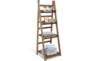 ECOMEX Ladder Shelf,4-Tier Leaning Ladder Bookshelf,Foldable Plant Shelf for Home Decor,Bathroom Shelves Book Storage Shelf, for Living Room, Kitchen(White)