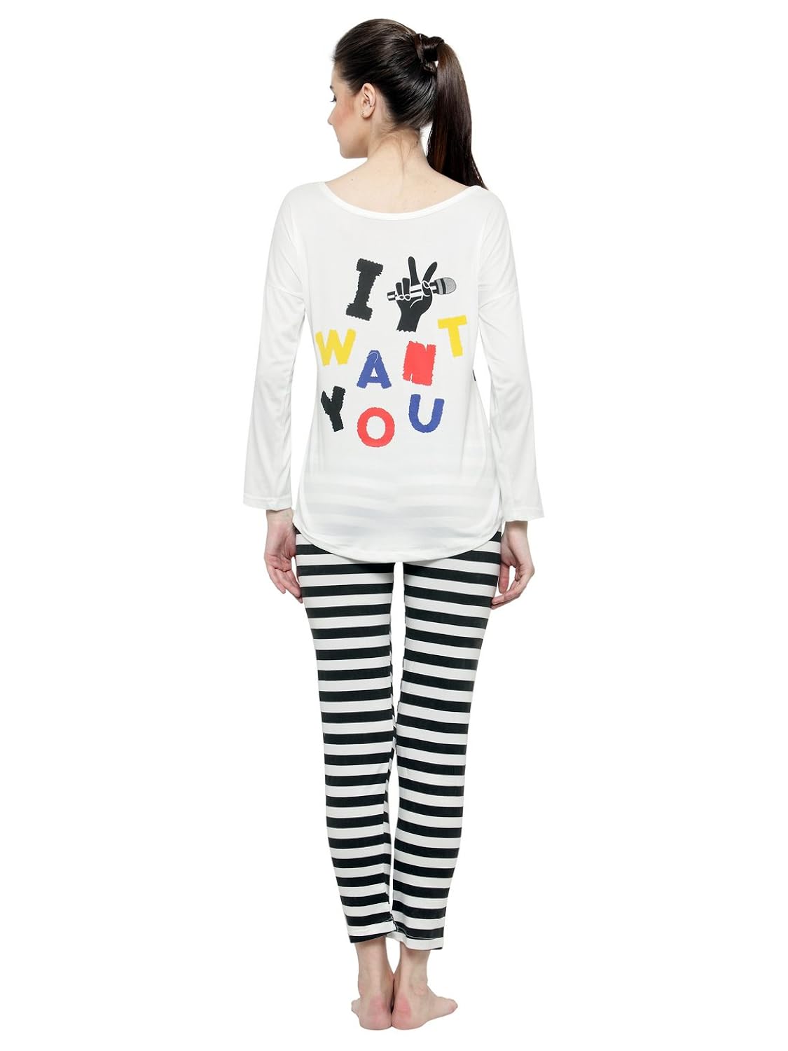 n-gal women black white printed nightwear pajama loungewear set - nayn44-white