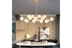 CROSSIO Mid Century Modern Gold Chandelier Rectangle Pendant Fixtures Linear Sputnik Chandeliers for Kitchen Island Dining Room Over Table