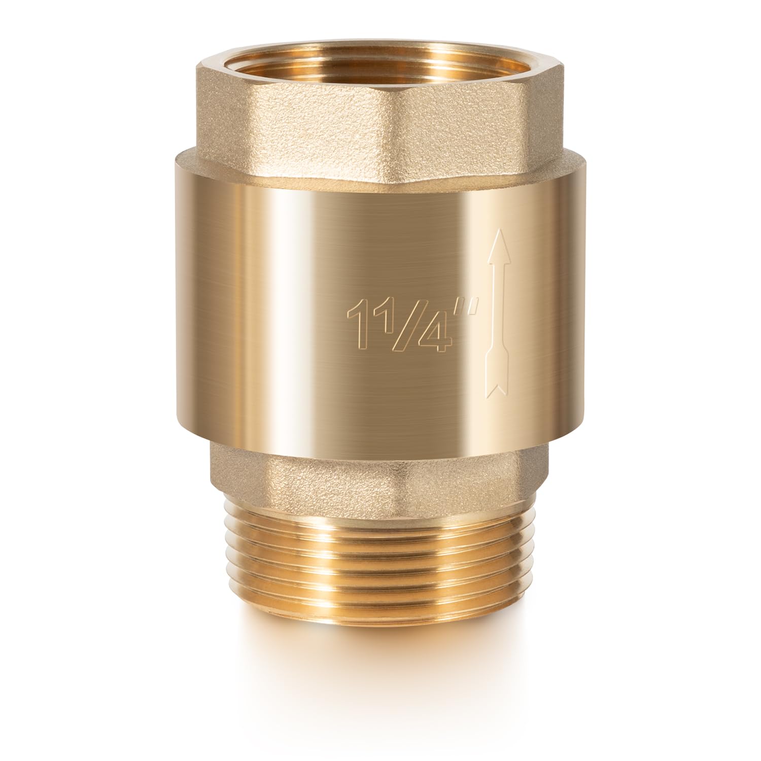 Photo 1 of 1-1/4 Inch Check Valve for Well Pump, Lead-Free Brass, One-Way Backflow Prevention, 1.25" NPT Male Inlet × 1.25" FNPT Female Outlet