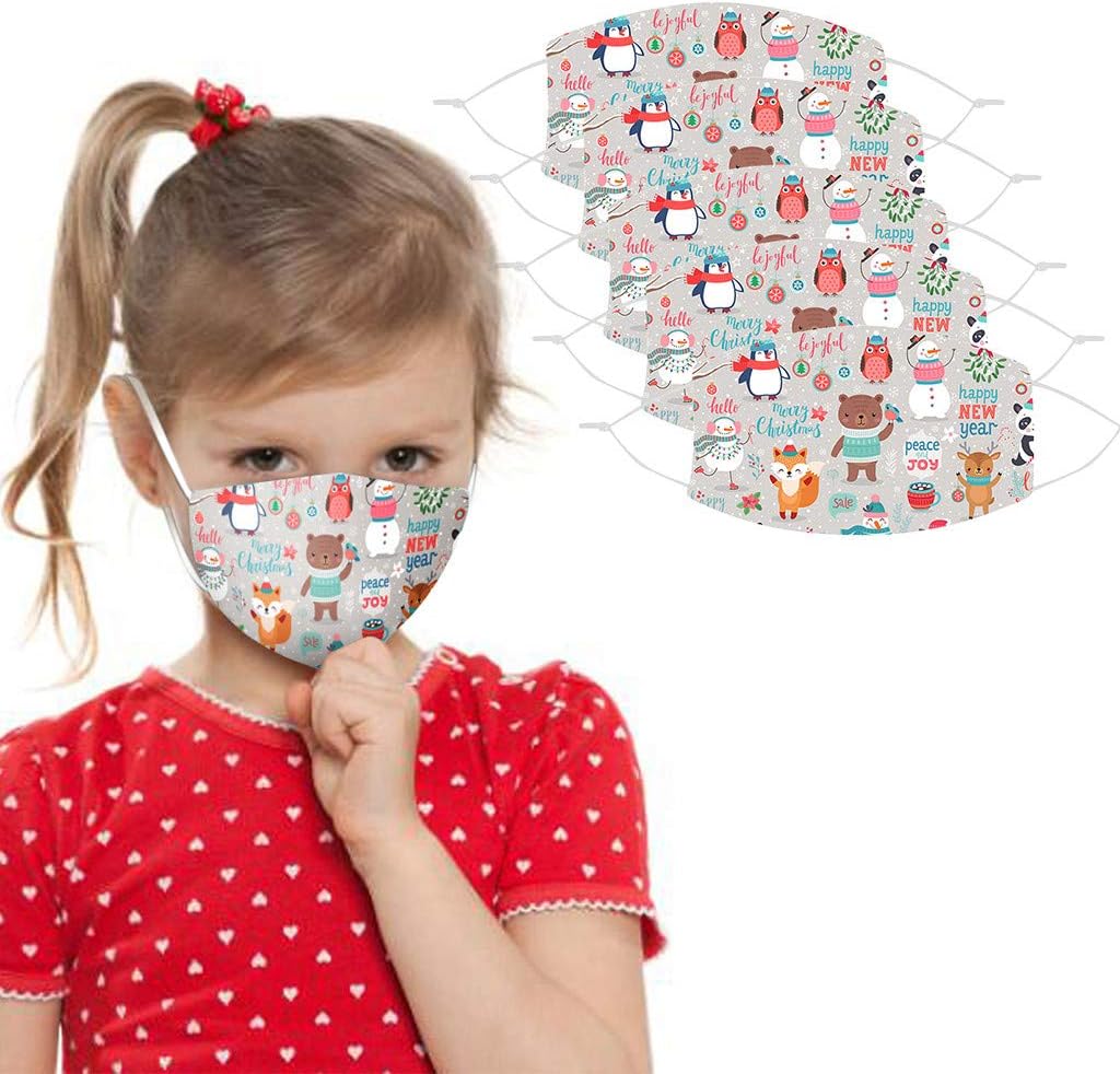 5 Pcs Children Washable Face _Mask Kids Halloween Cute Cartoon Printed Breathable Reusable Cotton Cloth Safety_Mask for School Boys Girls