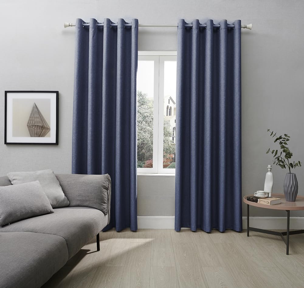 Coastline Textured Veiny Woven Thermal Blackout Eyelet Curtains Navy 66x54