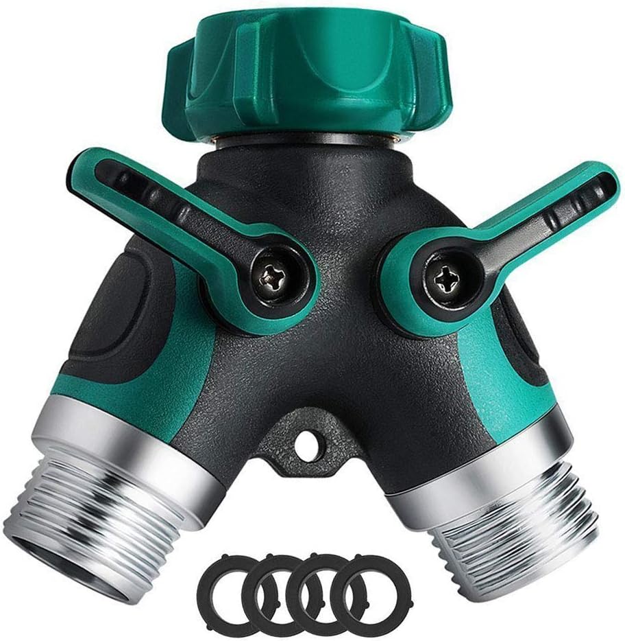 Haneye Hose Splitter, Garden 2 Way Hose Connector, Water Hose Splitter with Shut Off Valve, 3/4 Connector, Y Hose Connector for Garden and Home (3 Free Washers)