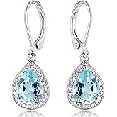 Barzel 18K White Gold Plated Created Gemstone & CZ Accent Drop Earrings