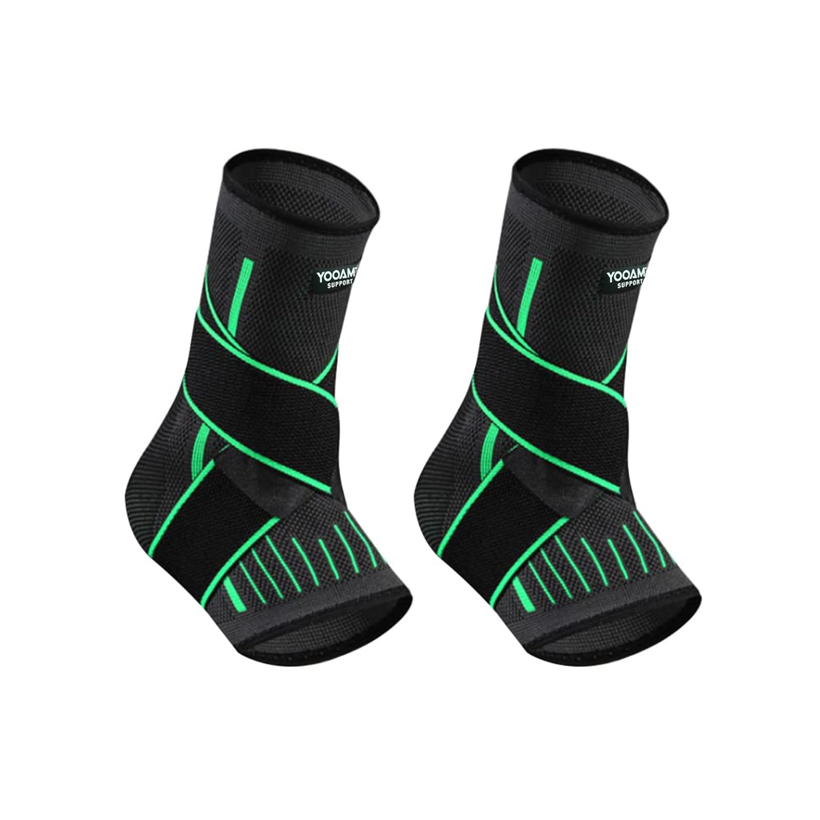 LQSCJS Ankle Brace (2 Pack), Adjustable Compression Ankle Support for Men Women Achilles Tendon Support, Stabilize Ligaments,Plantar Fasciitis, Eases Pain Swelling, and Sprained Ankle Pain (Green)