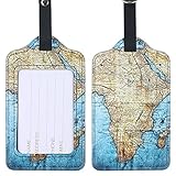 Lizimandu PU Leather Luggage Tags Suitcase Labels Bag Travel Accessories - Set of 2 (World Map)