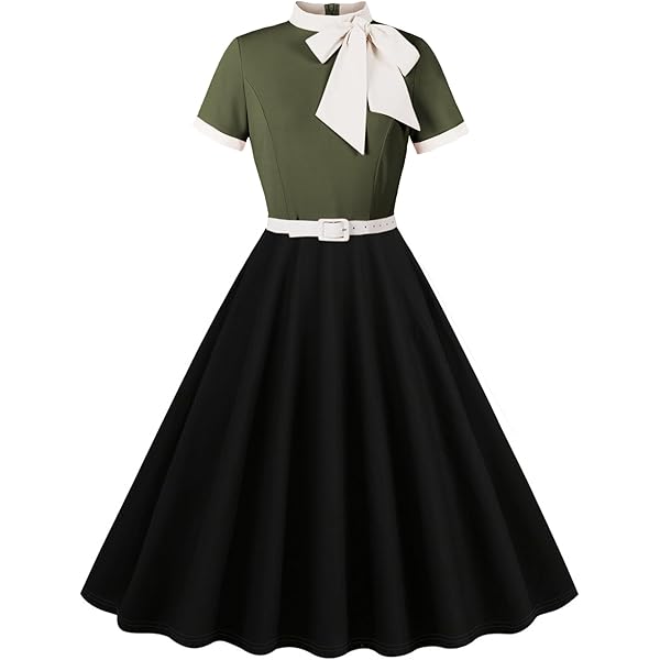 Firzero Women's 1950s Vintage Cocktail Dresses Short Sleeve Botton Down  Party Dresses Casual A Line Work Dress with Belt, Small, 01-army Green at  Amazon Women's Clothing store