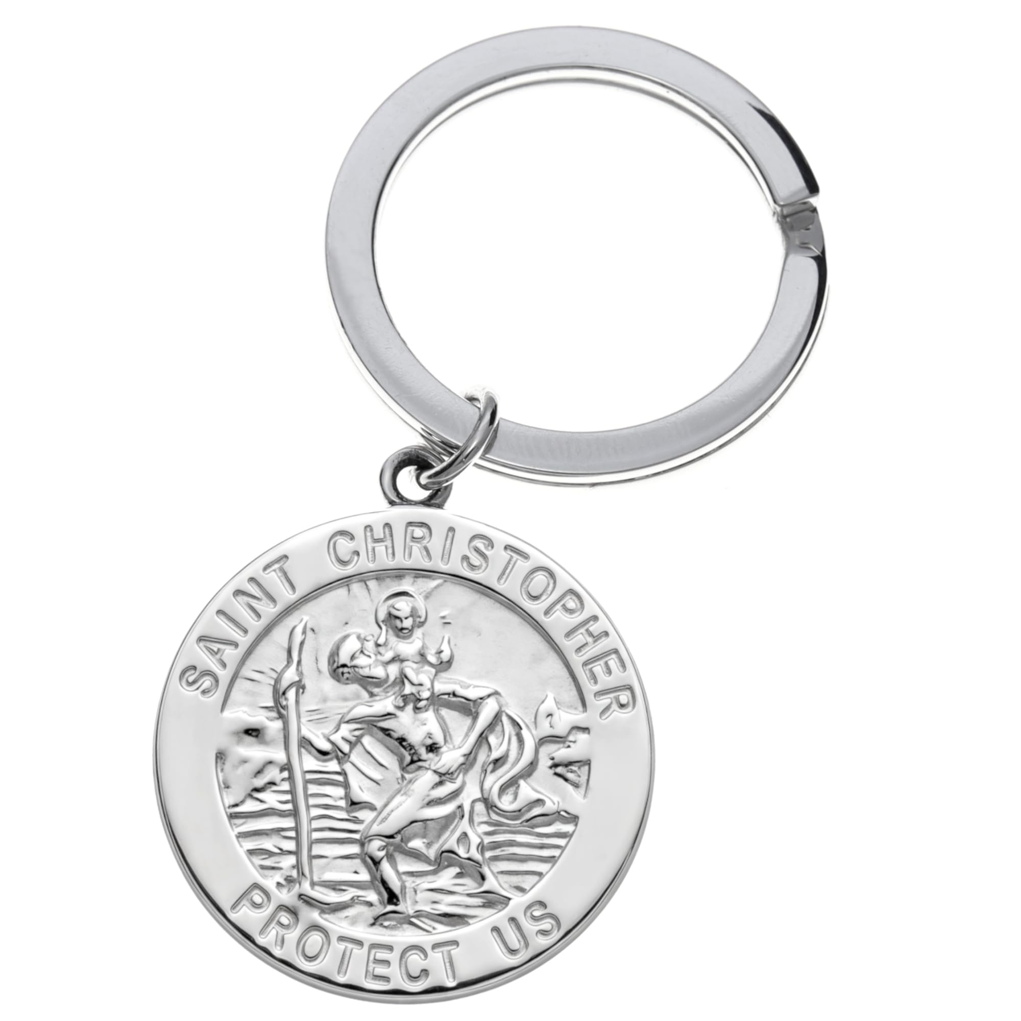 Alexander Castle 925 Sterling Silver St Christopher Keyring for Men, Reversible Car Keychain, Key Fob Key Chain with Jewellery Gift Box