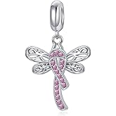 AOBOCO 925 Sterling Silver Butterfly/Dragonfly Breast Cancer Awareness/Breast Cancer Survivor Charm for Women