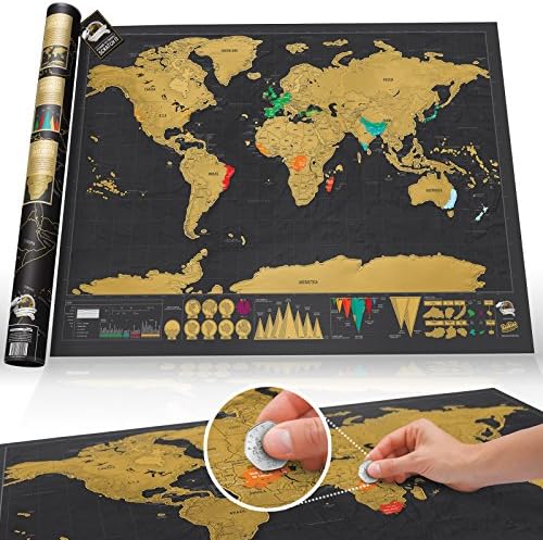 Scratch Off World Map Travel Poster Deluxe Edition - 32x24 inches - Personalized & Detailed Country Travel Tracker - Cartographic - Perfect gift for Travelers, Explorers and Educational for Kids