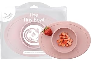 ezpz Tiny Bowl (Blush) - 6 Months+ - 100% Silicone Suction Placemat + Bowl for Infants - Fits All Highchair Trays - Baby-Led Weaning Supplies