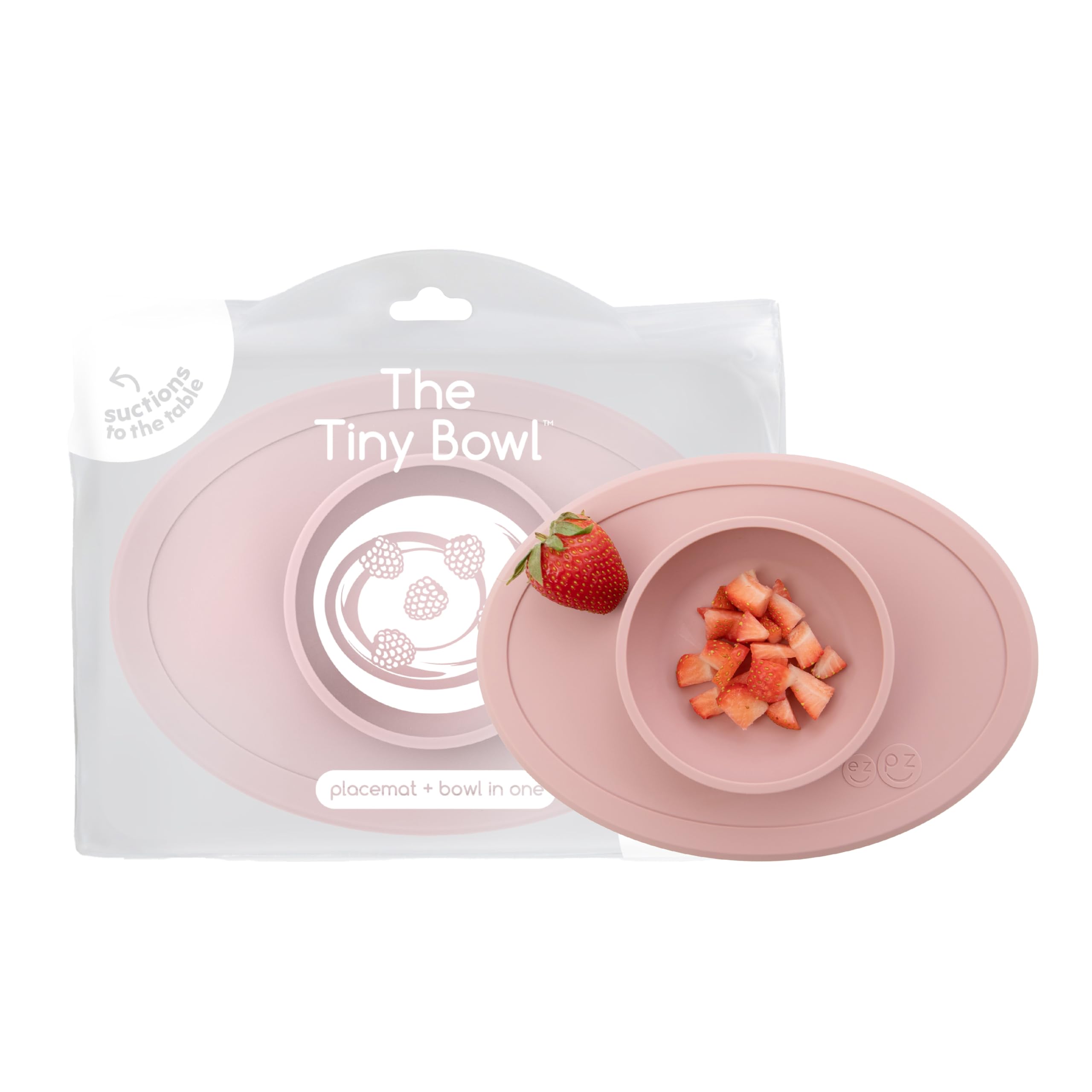 ezpz Tiny Bowl (Blush) - 100% Silicone Suction Bowl with Built-in Placemat for First Foods + Baby Led Weaning - Fits on All Highchair Trays - 4 Months+