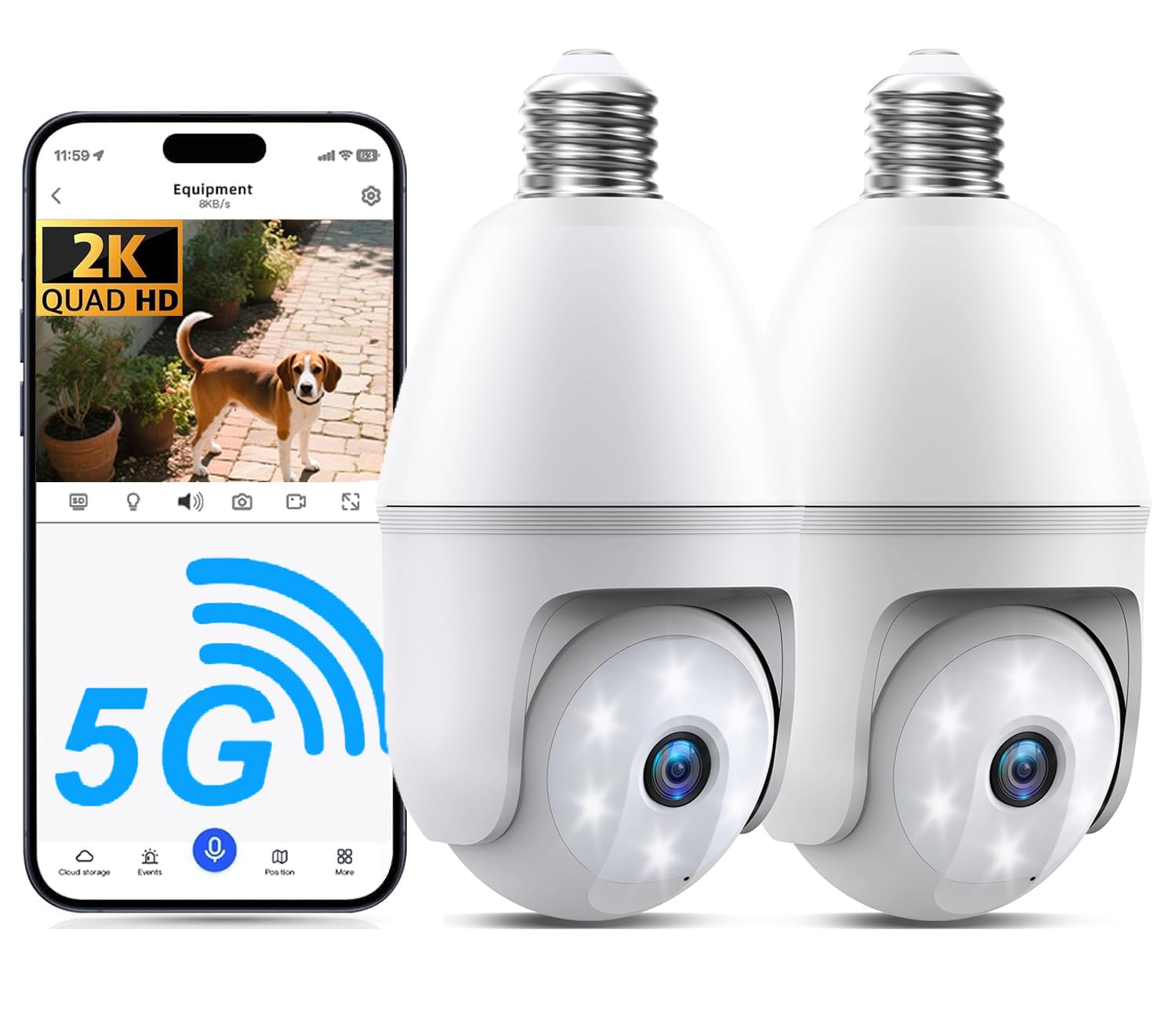 Photo 1 of Noahcam 2K Light Bulb Camera, 5G/2.4G Wireless Outdoor Camera, Light Bulb Security Camera with AI Human Detection, Color Night Vision, Motion Alerts, 2-Way Audio, Works with Alexa, Easy Installation