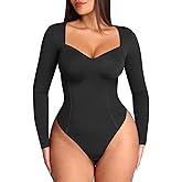 FeelinGirl Long Sleeve Shapewear Tummy Control for Women Thong Body Shaper Sweetheart Neckline Shapewear Bodysuits