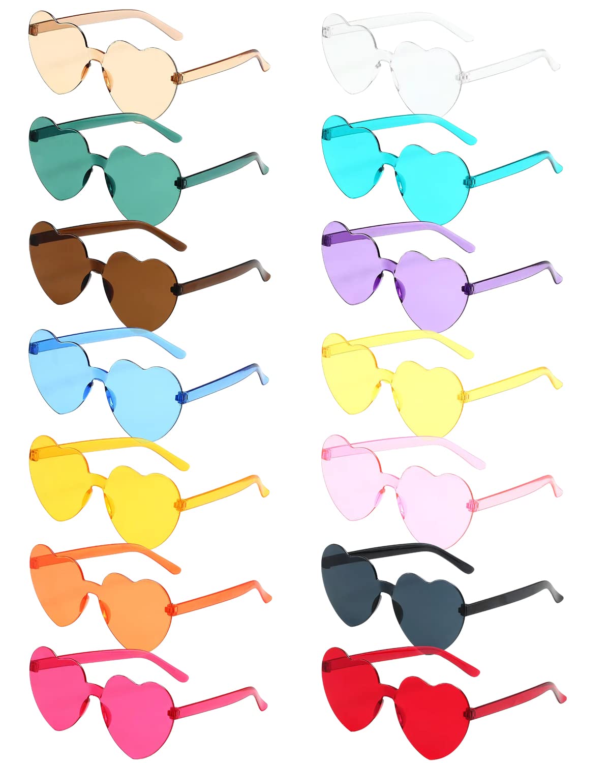 14 Pairs Heart Shaped Rimless Glasses Frameless Sunglasses Transparent Candy Colour Tinted Eyewear Bachelorette Party Favours Photo Booth Props,14 Colours