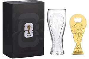 WAGON INTERNATIONAL Official FIFA World Cup 2026 Edition - 17oz Pilsner Beer Glass & 6-Inch Trophy Bottle Opener Gift Set - 1 of Each - Perfect for Parties, Mancaves, Gamedays, Tailgates, BBQ’s - Collectors Drinkware Set