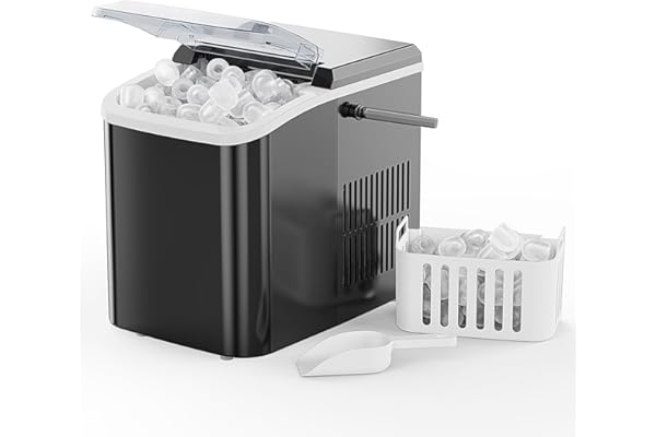 NEWBULIG Ice Makers Countertop with Handle, Portable Ice Machine, 9 Bullet Ice Cubes in 6 Mins, 26lbs in 24Hrs, Auto-Cleaning, with Basket and Scoop, for Home, Kitchen, RV, Camping,Black | 9 Bullet Cubes in 6 Mins, 26lbs in 24Hrs, Auto-Cleaning, with Basket and Scoop, for Home, Kitchen, RV, Camping, Black