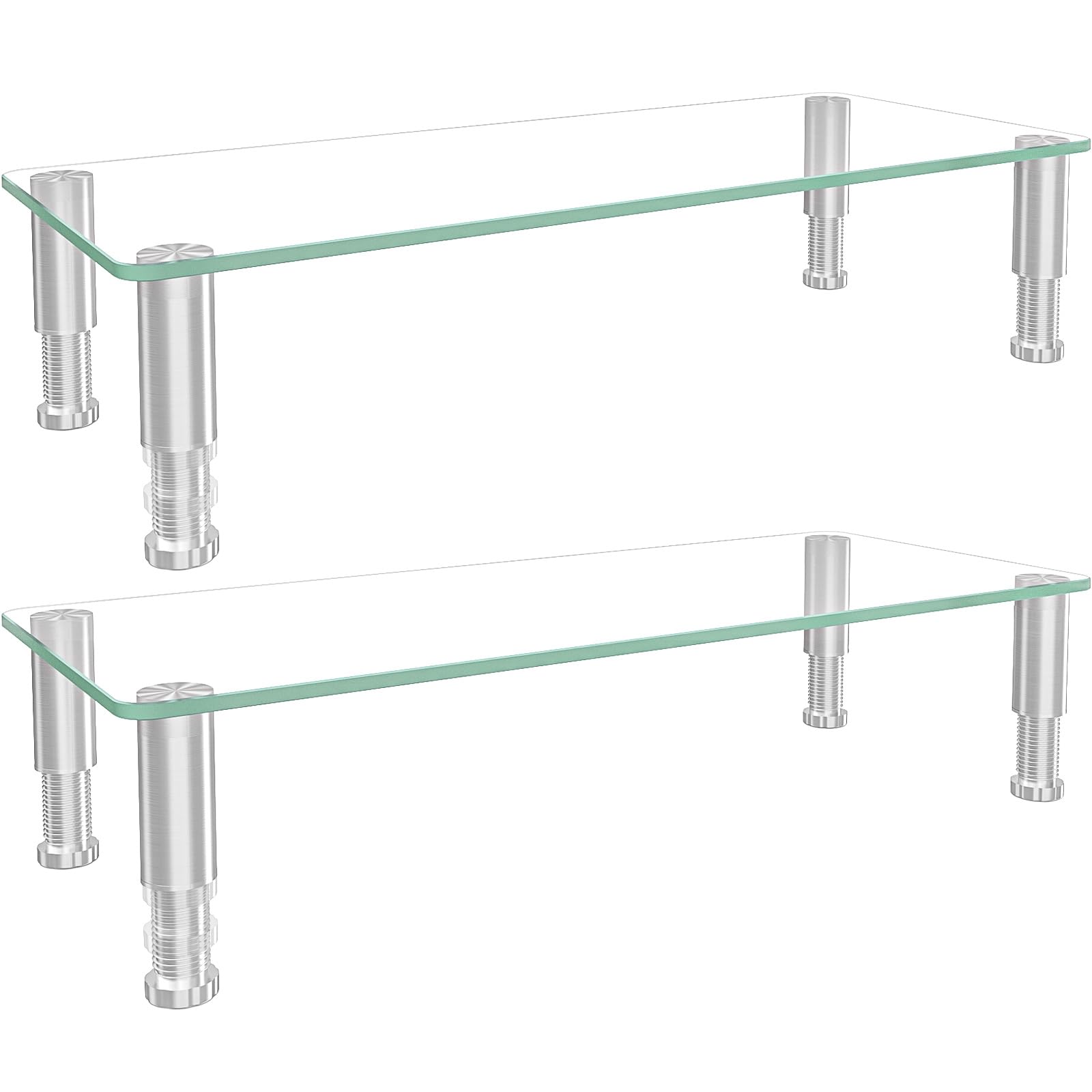 Hemudu 2 Pack Computer Monitor Stand Riser with Height Adjustable ‎56cm x 24cm Multi Media Desktop Stand for PC Computer Monitor | Laptop and TV Clear Glass computer