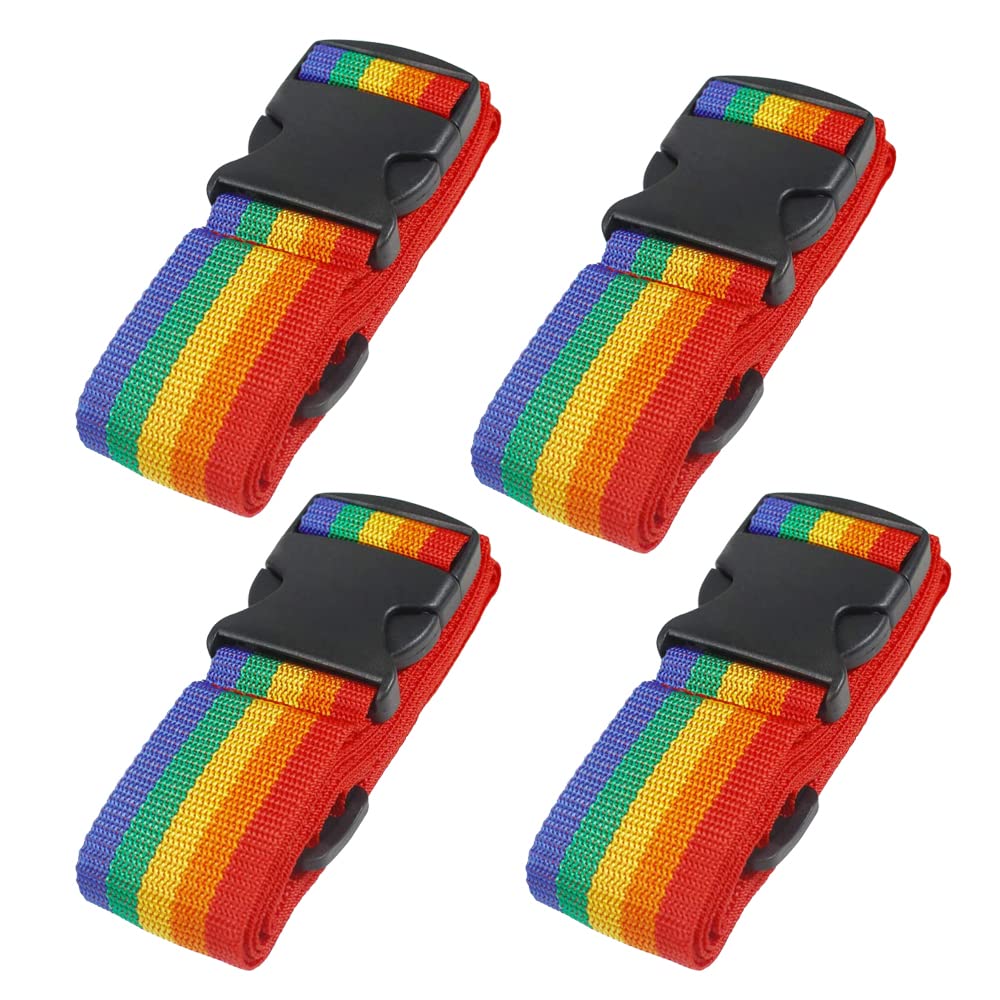 iPEAK Luggage Straps Suitcase Belts Heavy duty Adjustable Travel Bag Strap Rainbow Bright Colours Belt with Quick Release Buckle (4 Pack)